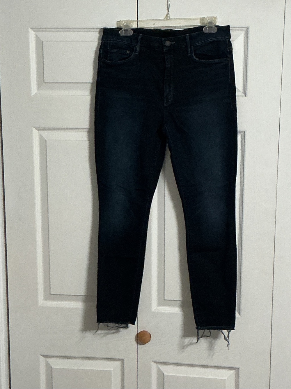 MOTHER high waisted looker ankle fray dark wash